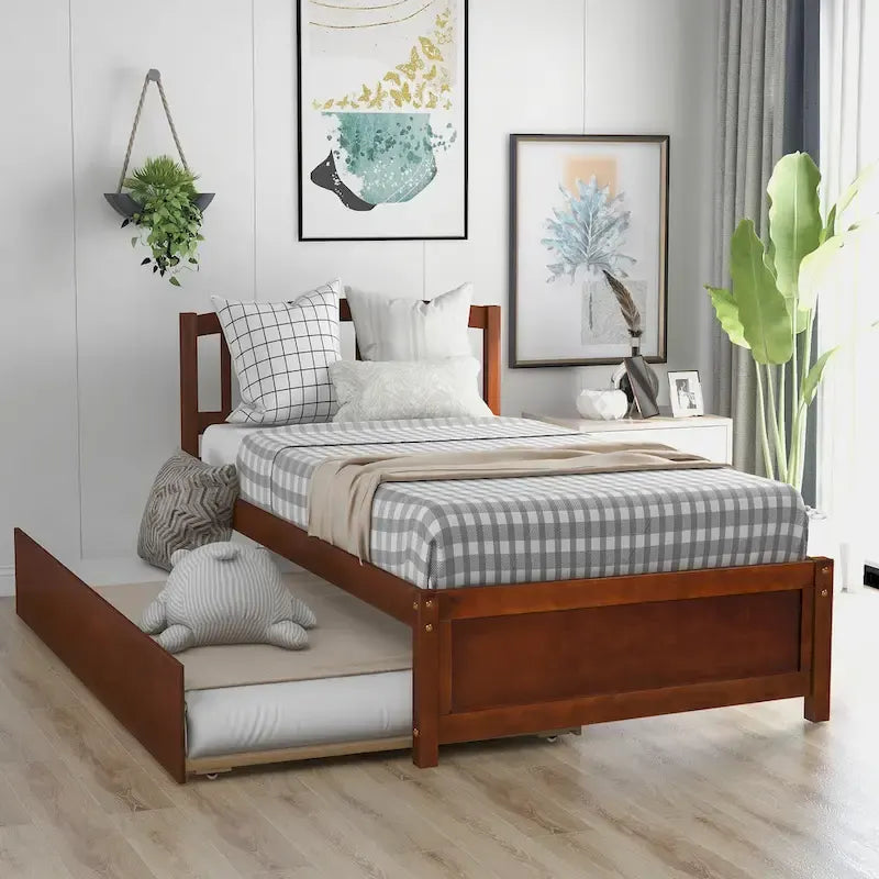 Lit de rangement plateforme en bois, taille double, avec tiroirs