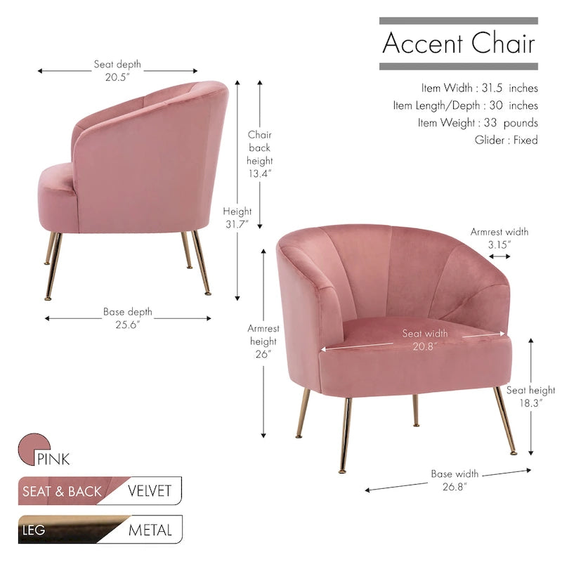 Fauteuil d'appoint en velours capitonné avec pieds chromés