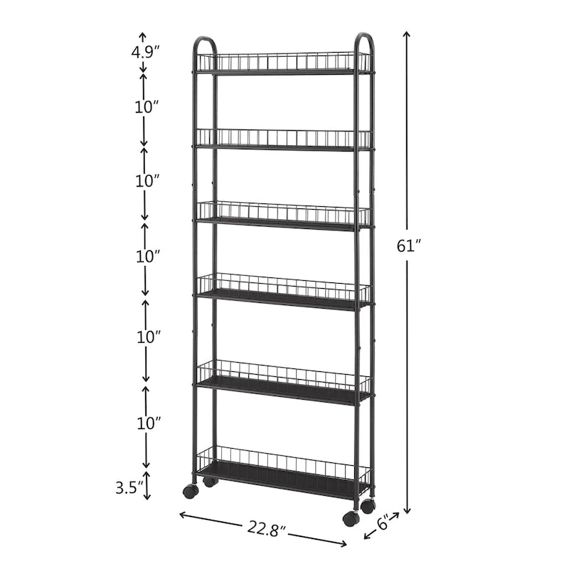 Étagère de rangement roulante ultra-mince à 6 niveaux