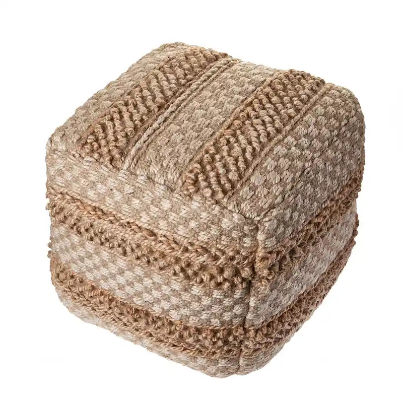 Pouf à carreaux en jute naturelle