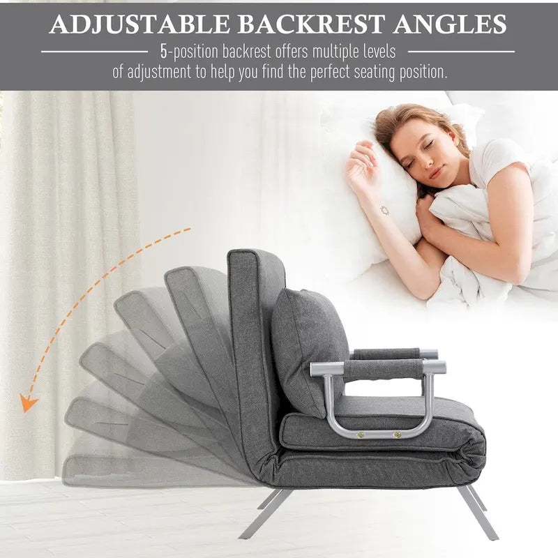 Petit canapé-futon avec couchage pliant confortable pour les invités, angles de dossier réglables et design élégant