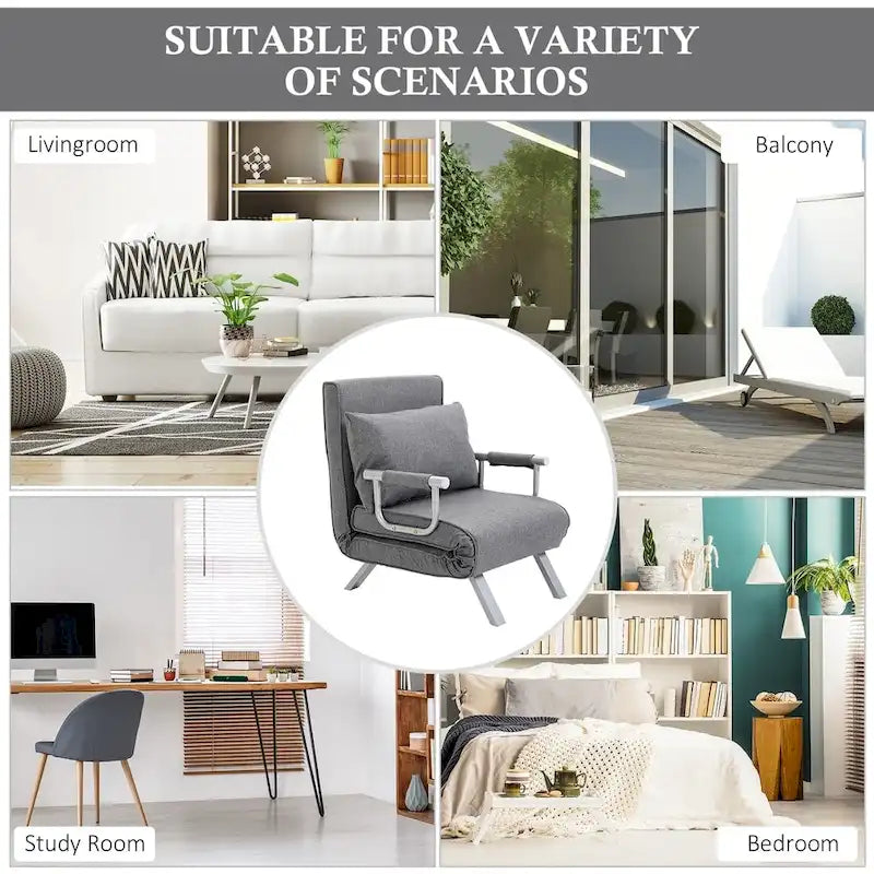 Petit canapé-futon avec couchage pliant confortable pour les invités, angles de dossier réglables et design élégant