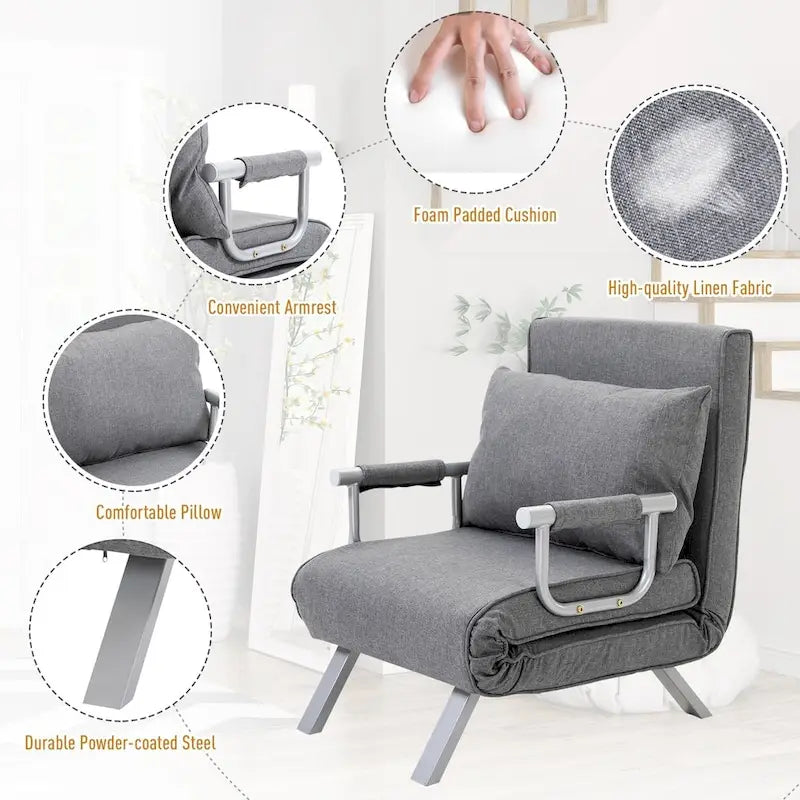 Petit canapé-futon avec couchage pliant confortable pour les invités, angles de dossier réglables et design élégant
