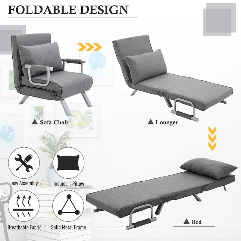 Petit canapé-futon avec couchage pliant confortable pour les invités, angles de dossier réglables et design élégant
