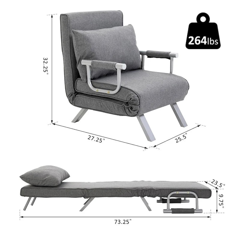 Petit canapé-futon avec couchage pliant confortable pour les invités, angles de dossier réglables et design élégant