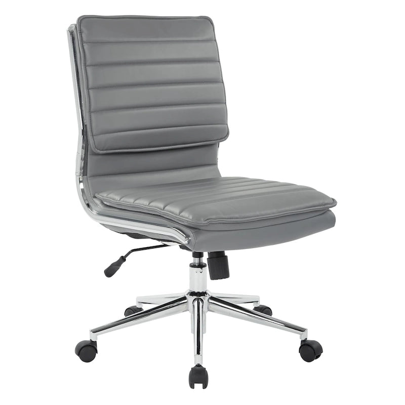 Chaise sans accoudoirs à dossier mi-hauteur en similicuir avec piètement chromé