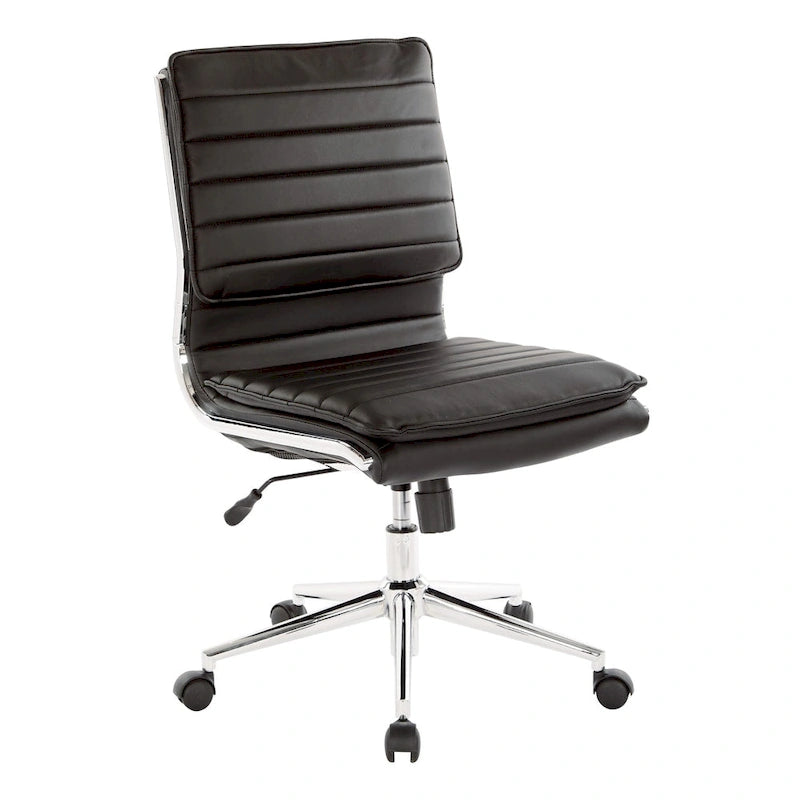Chaise sans accoudoirs à dossier mi-hauteur en similicuir avec piètement chromé