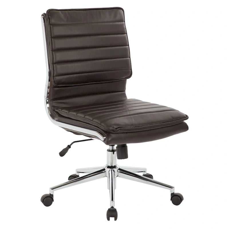 Chaise sans accoudoirs à dossier mi-hauteur en similicuir avec piètement chromé