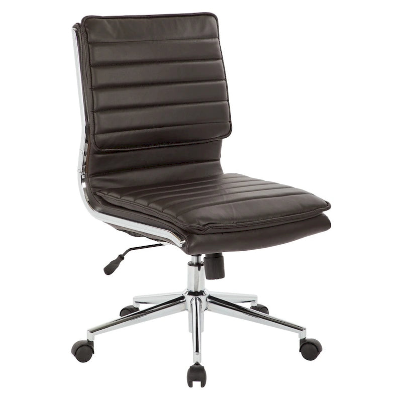 Chaise sans accoudoirs à dossier mi-hauteur en similicuir avec piètement chromé