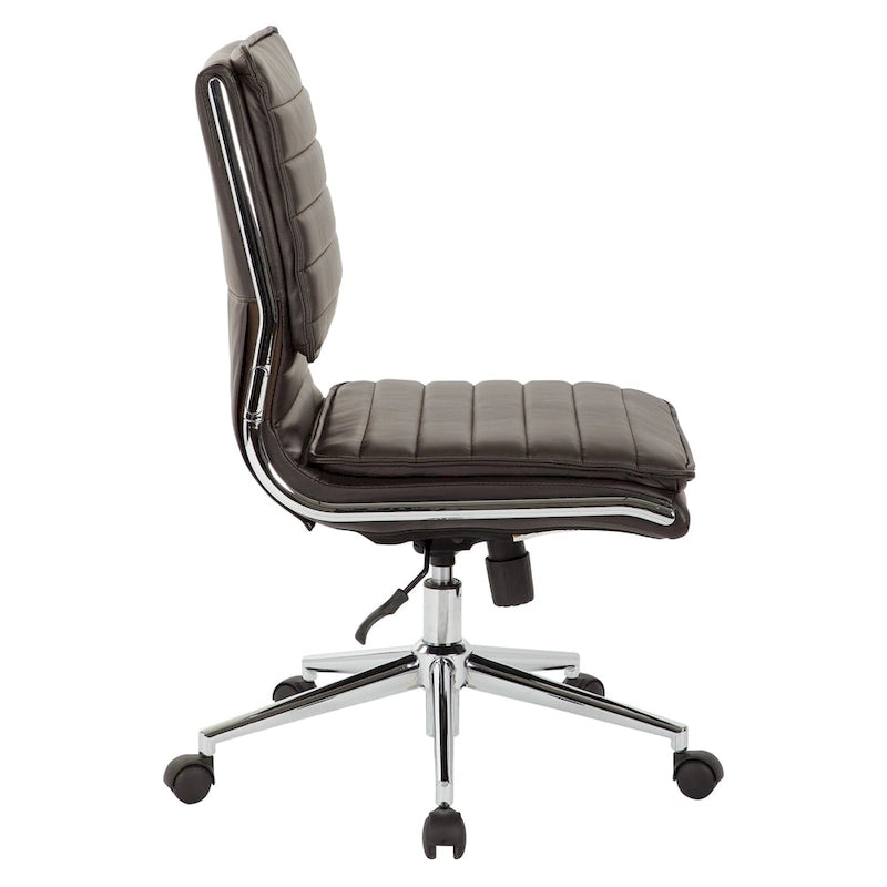 Chaise sans accoudoirs à dossier mi-hauteur en similicuir avec piètement chromé