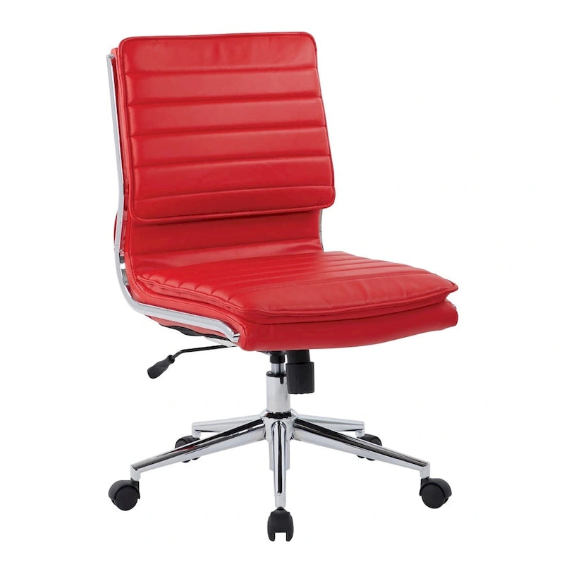 Chaise sans accoudoirs à dossier mi-hauteur en similicuir avec piètement chromé
