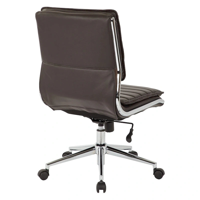Chaise sans accoudoirs à dossier mi-hauteur en similicuir avec piètement chromé