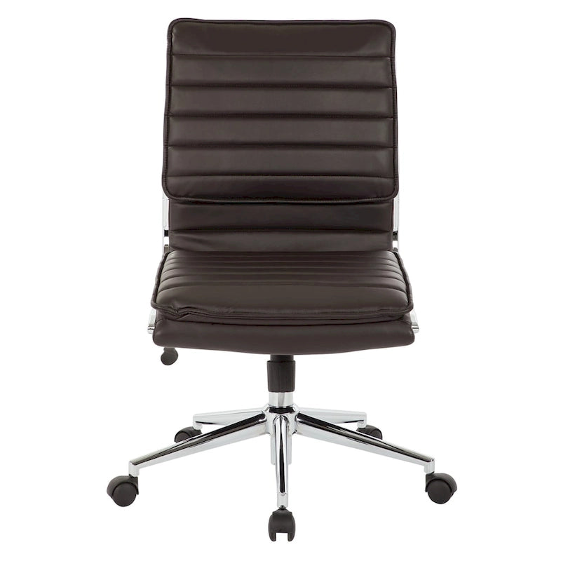 Chaise sans accoudoirs à dossier mi-hauteur en similicuir avec piètement chromé