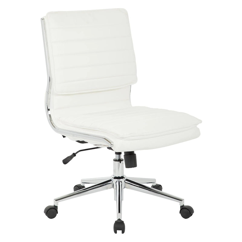 Chaise sans accoudoirs à dossier mi-hauteur en similicuir avec piètement chromé