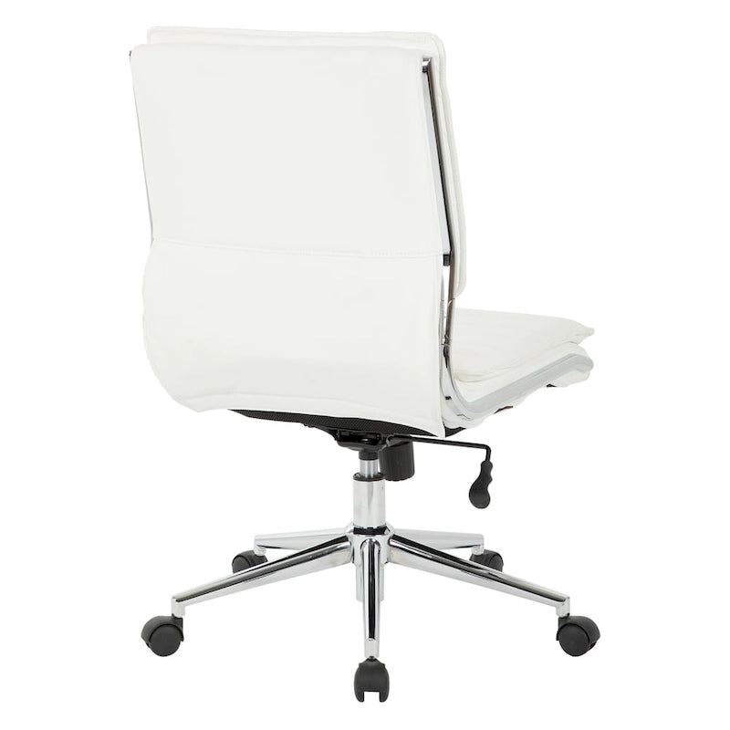 Chaise sans accoudoirs à dossier mi-hauteur en similicuir avec piètement chromé
