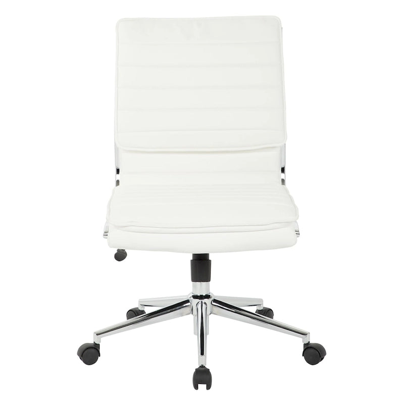 Chaise sans accoudoirs à dossier mi-hauteur en similicuir avec piètement chromé