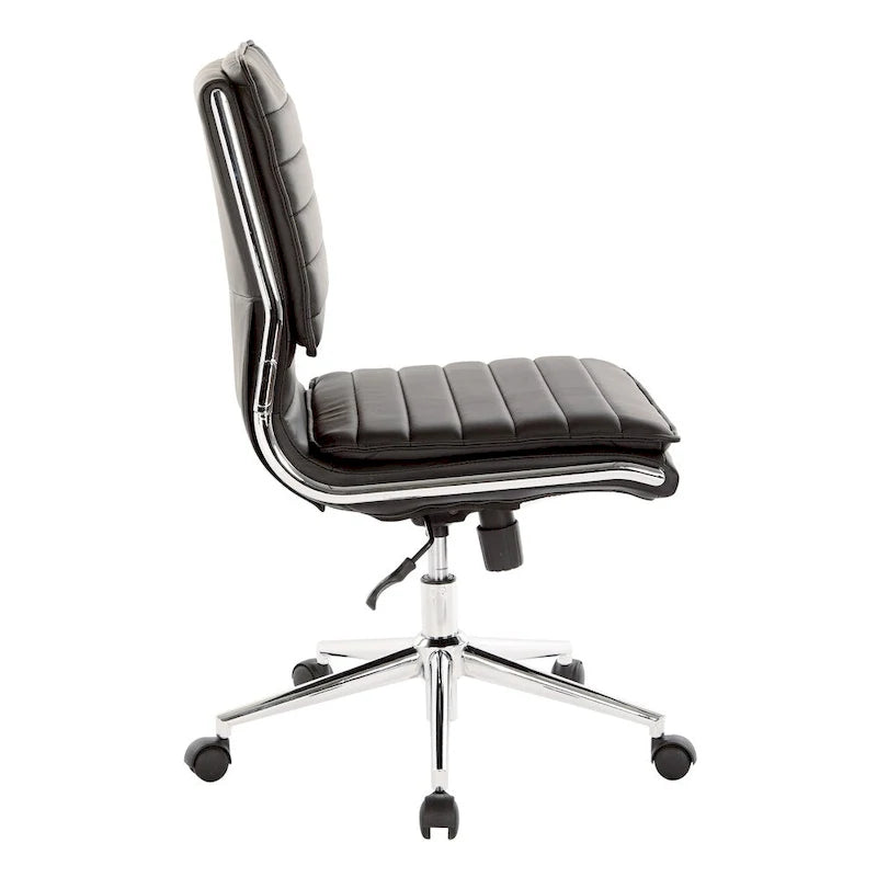 Chaise sans accoudoirs à dossier mi-hauteur en similicuir avec piètement chromé