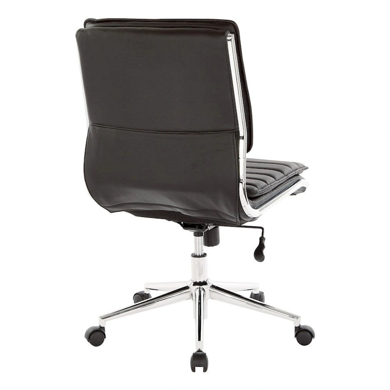 Chaise sans accoudoirs à dossier mi-hauteur en similicuir avec piètement chromé