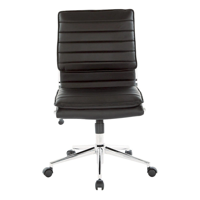 Chaise sans accoudoirs à dossier mi-hauteur en similicuir avec piètement chromé