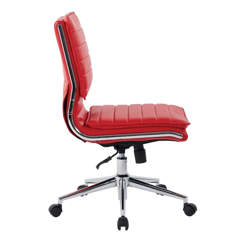 Chaise sans accoudoirs à dossier mi-hauteur en similicuir avec piètement chromé