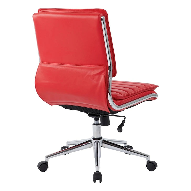 Chaise sans accoudoirs à dossier mi-hauteur en similicuir avec piètement chromé