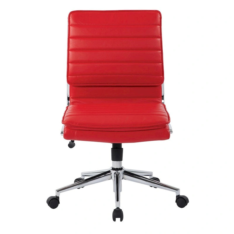 Chaise sans accoudoirs à dossier mi-hauteur en similicuir avec piètement chromé