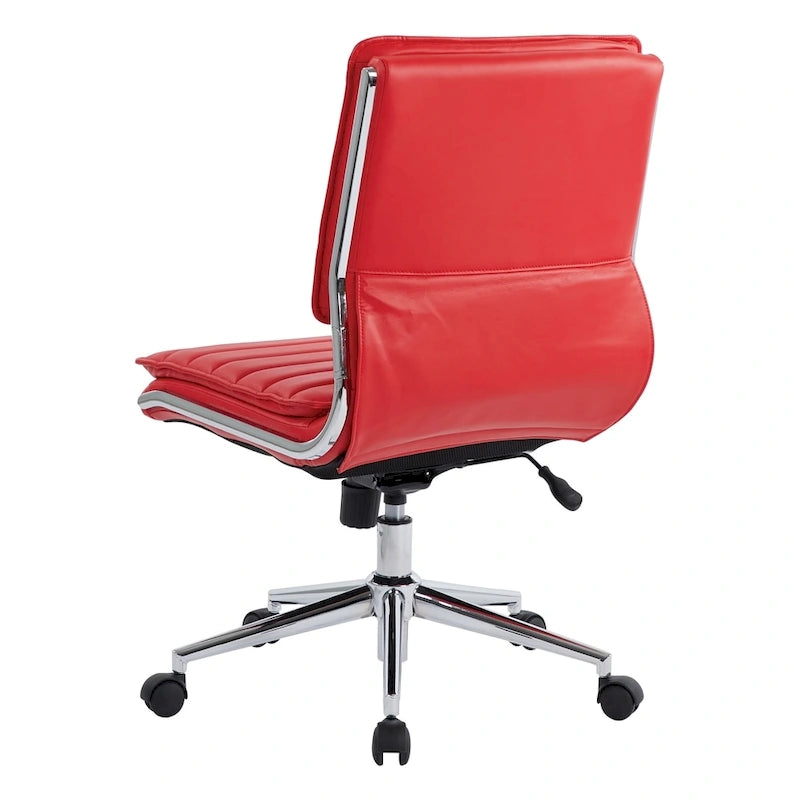 Chaise sans accoudoirs à dossier mi-hauteur en similicuir avec piètement chromé
