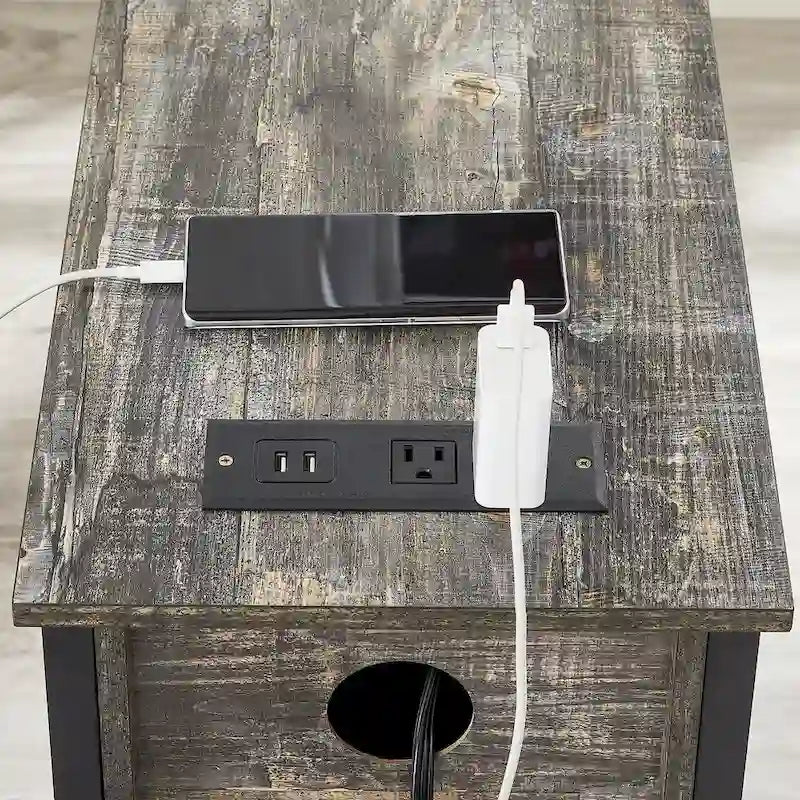 Table de chevet avec station de recharge, 2 ports USB et 2 prises de courant, table d'appoint haute avec 2 tiroirs et étagère de rangement
