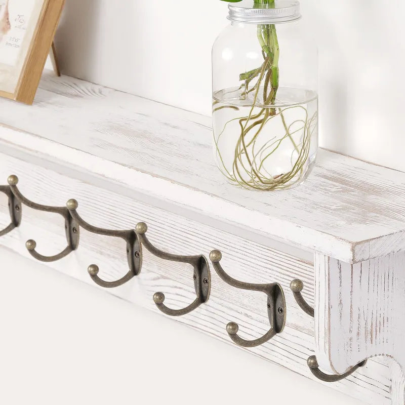 Porte-manteau mural 35,8 avec étagère de rangement et crochets métalliques - 35,8L x 4,6P x 7,8H