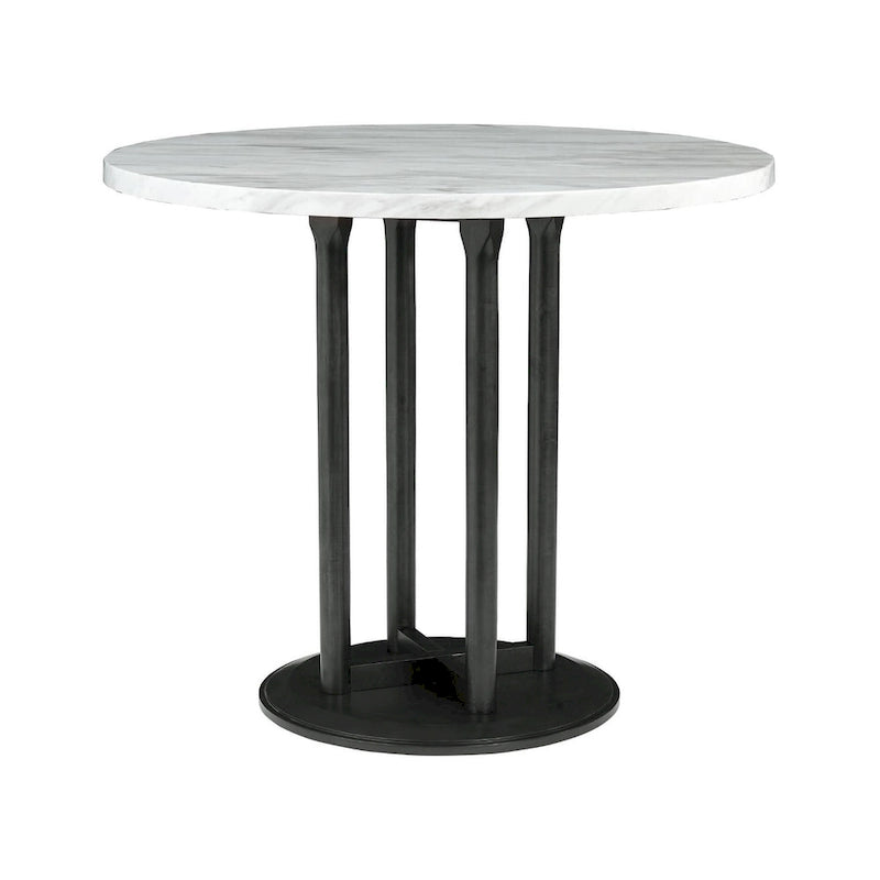 Table de cuisine circulaire blanche/noire à hauteur de comptoir