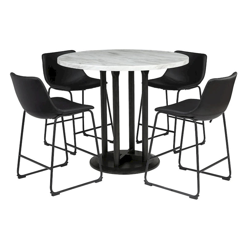 Table de cuisine circulaire blanche/noire à hauteur de comptoir