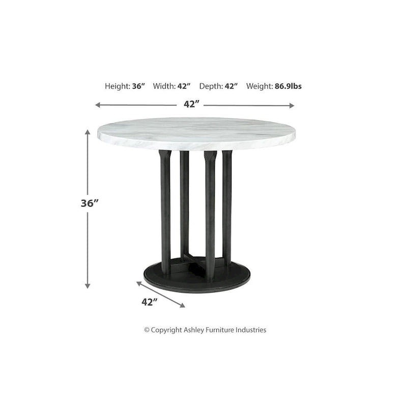 Table de cuisine circulaire blanche/noire à hauteur de comptoir