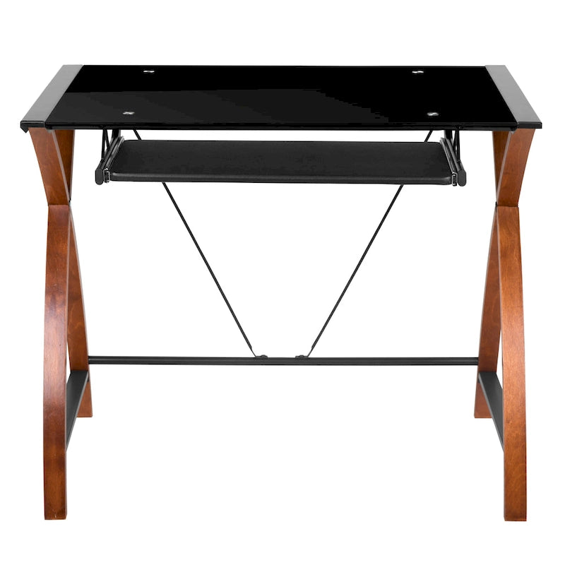 Bureau d'angle en L en verre pour ordinateur avec plateau de clavier coulissant
