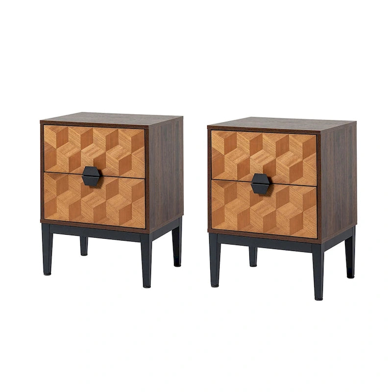Table de chevet moderne de 25 pouces à 2 tiroirs avec station de charge et pieds réglables, lot de 2