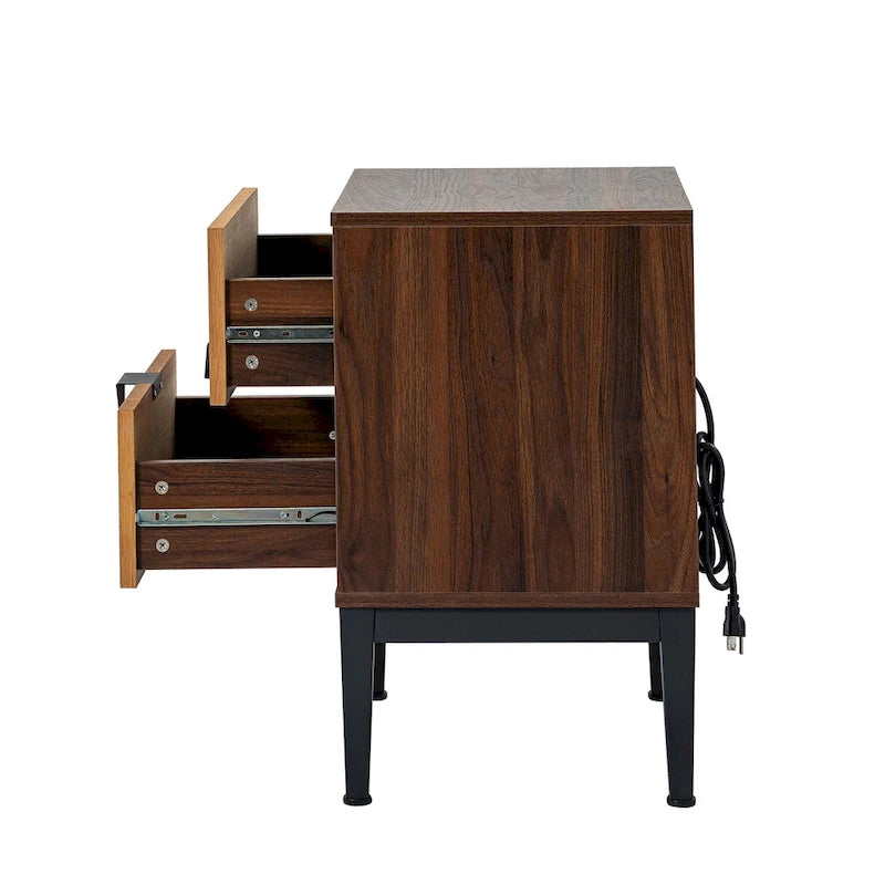 Table de chevet moderne de 25 pouces à 2 tiroirs avec station de charge et pieds réglables, lot de 2