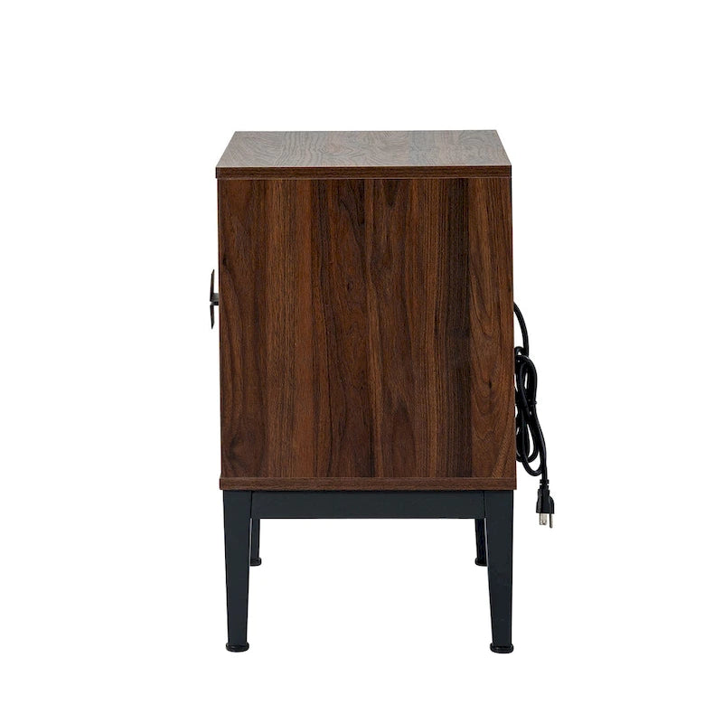 Table de chevet moderne de 25 pouces à 2 tiroirs avec station de charge et pieds réglables, lot de 2