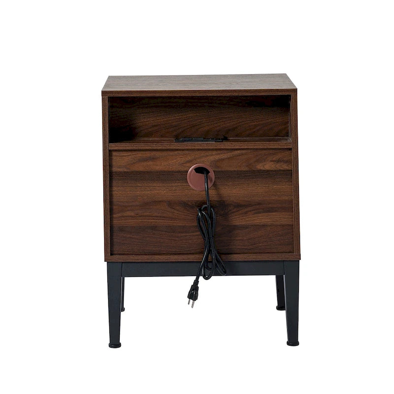 Table de chevet moderne de 25 pouces à 2 tiroirs avec station de charge et pieds réglables, lot de 2