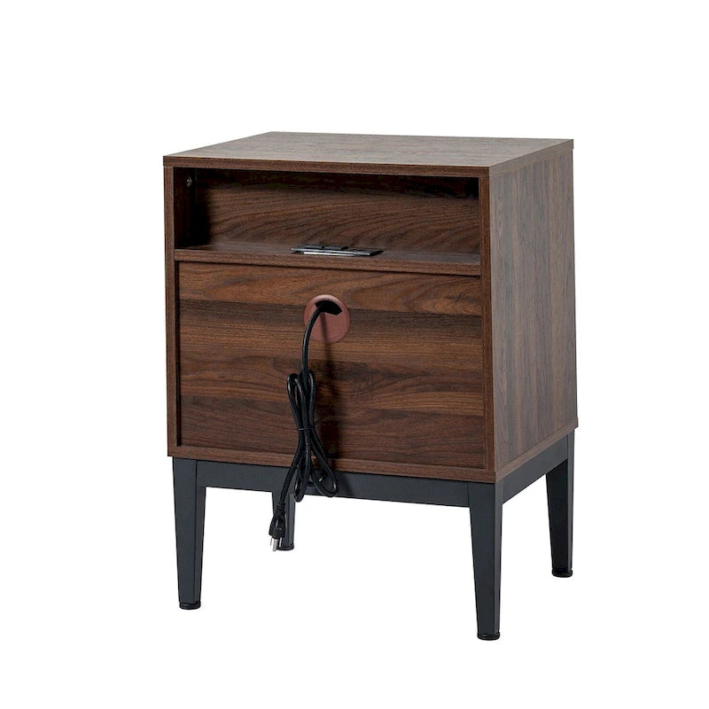 Table de chevet moderne de 25 pouces à 2 tiroirs avec station de charge et pieds réglables, lot de 2