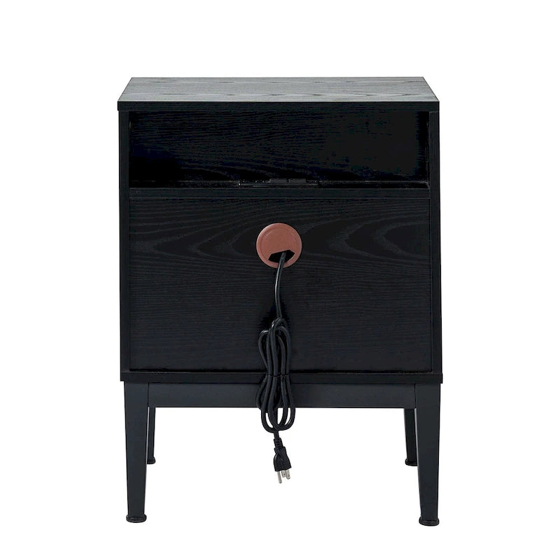 Table de chevet moderne de 25 pouces à 2 tiroirs avec station de charge et pieds réglables, lot de 2