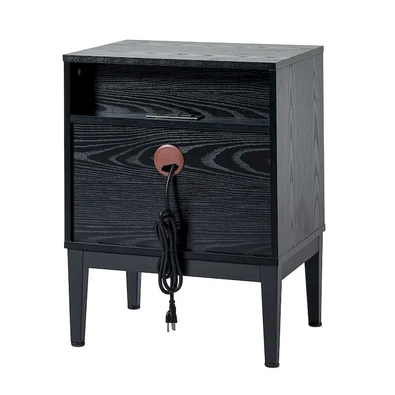 Table de chevet moderne de 25 pouces à 2 tiroirs avec station de charge et pieds réglables, lot de 2