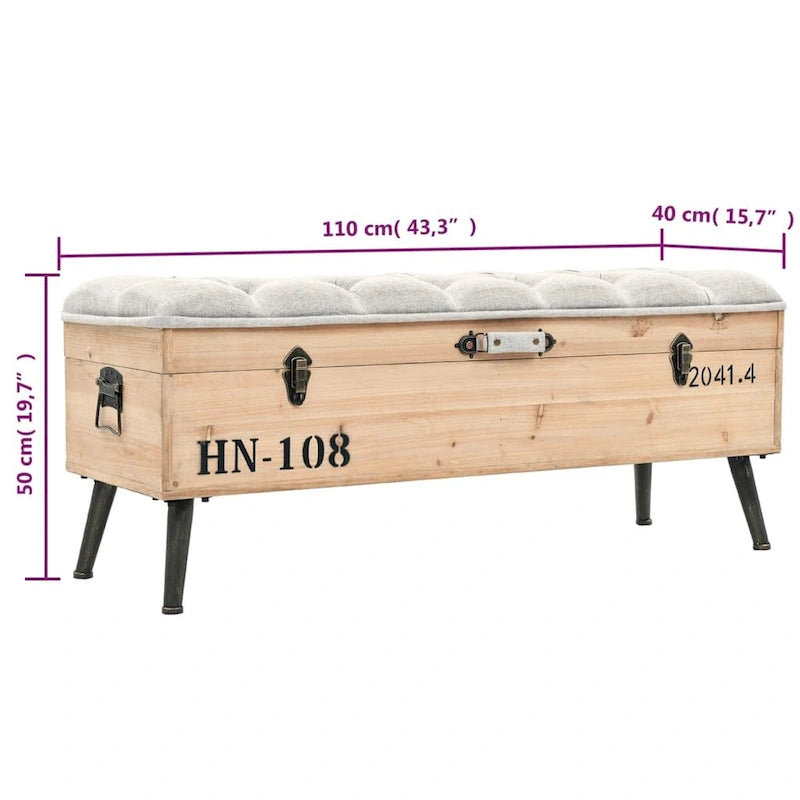 Banc de rangement 110 cm - Bois de sapin massif, 110 x 40 x 50 cm
