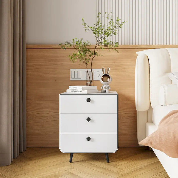 Table de chevet moderne en acier avec 3 tiroirs pour salon et chambre à coucher