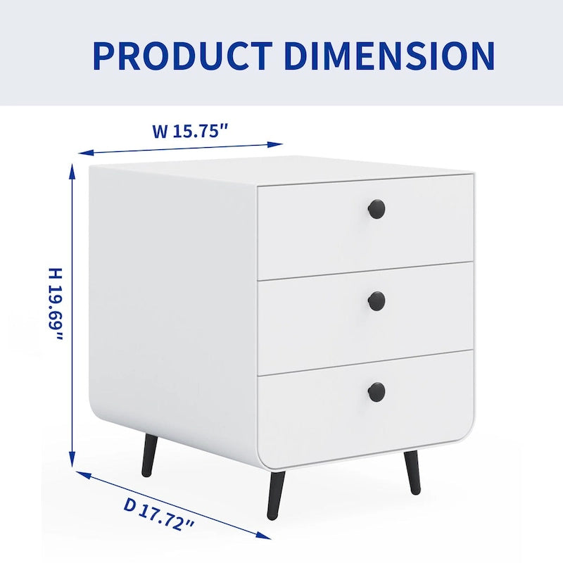 Table de chevet moderne en acier avec 3 tiroirs pour salon et chambre à coucher