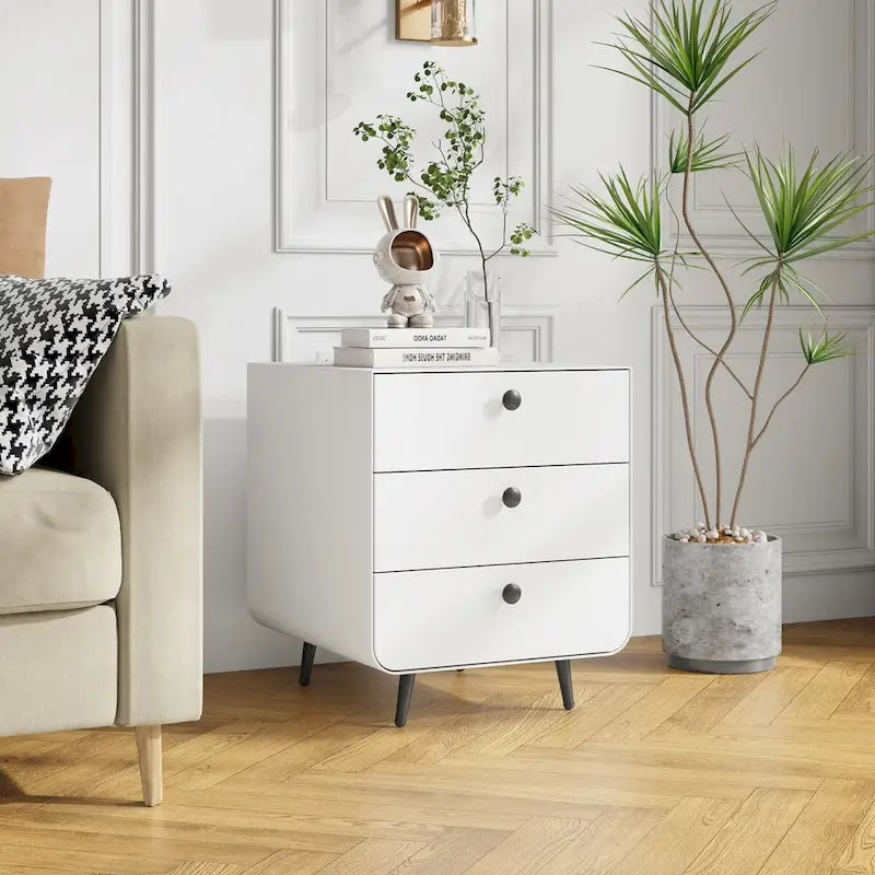 Table de chevet moderne en acier avec 3 tiroirs pour salon et chambre à coucher