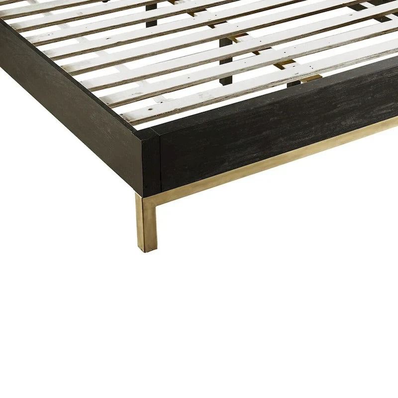 Lit plateforme California King, tête de lit à panneaux rainurés doublés, noir
