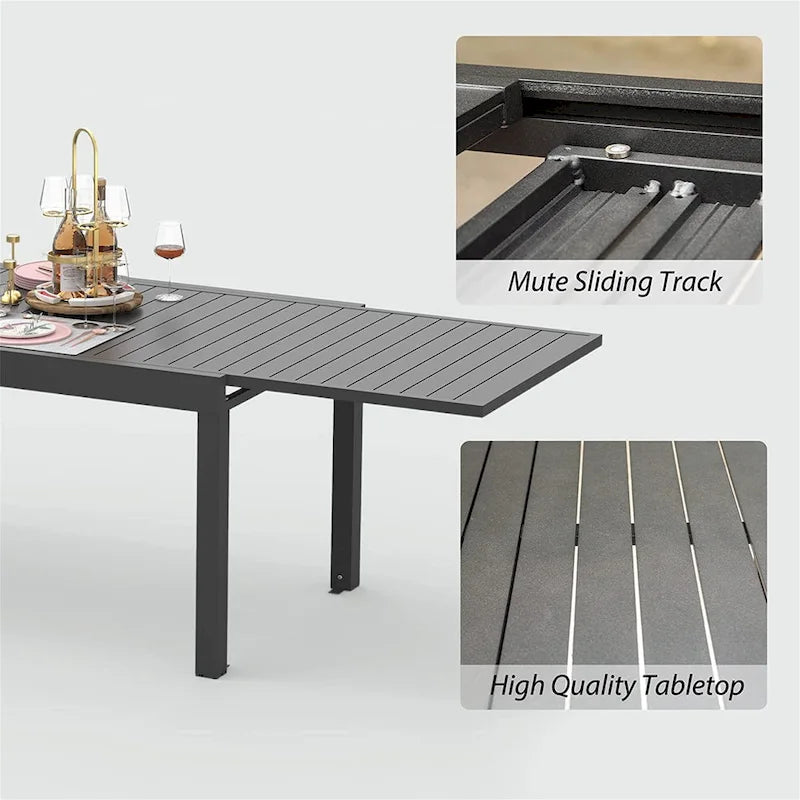 Table à manger extensible pour patio de 90 po, table d'extérieur rectangulaire en aluminium pour 4 à 8 personnes pour jardin bistrot