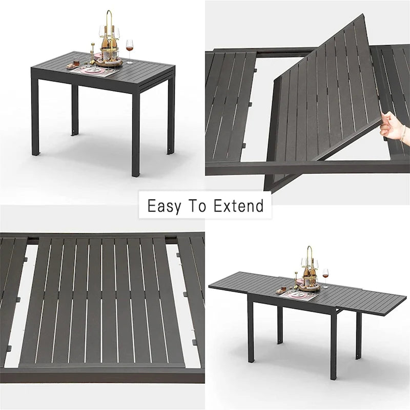 Table à manger extensible pour patio de 90 po, table d'extérieur rectangulaire en aluminium pour 4 à 8 personnes pour jardin bistrot