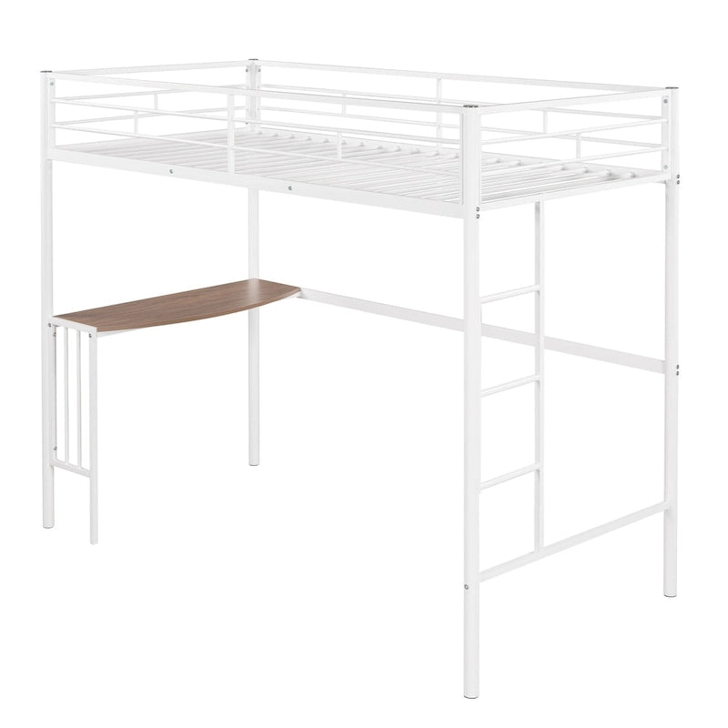 Lit mezzanine en métal avec bureau, échelle et barrières de sécurité