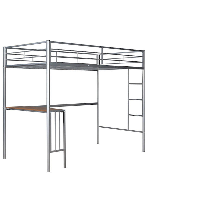 Lit mezzanine en métal avec bureau, échelle et barrières de sécurité
