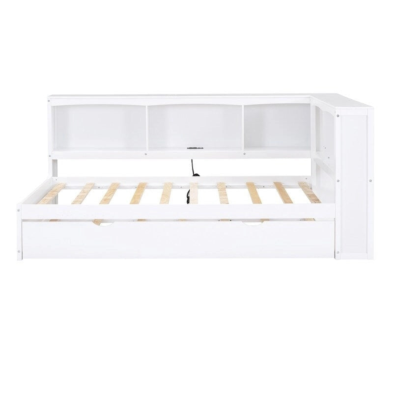 Lit de repos double avec lit gigogne, armoires de rangement et ports USB